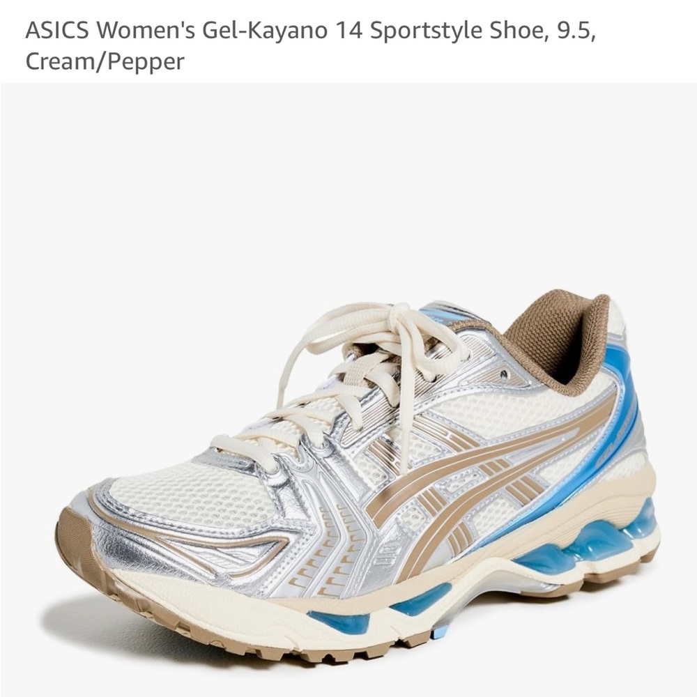ASICS Women's Gel-Kayano 14 Sneakers - Silver, Blue, and Tan. SOLD OUT